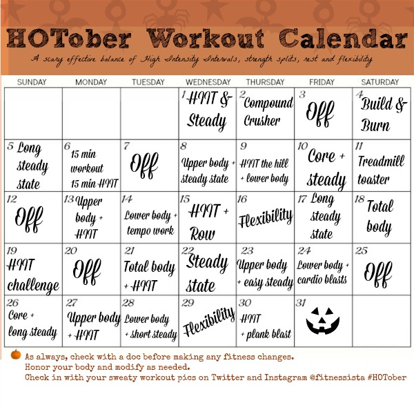 HOTober Workout Calendar - The Fitnessista